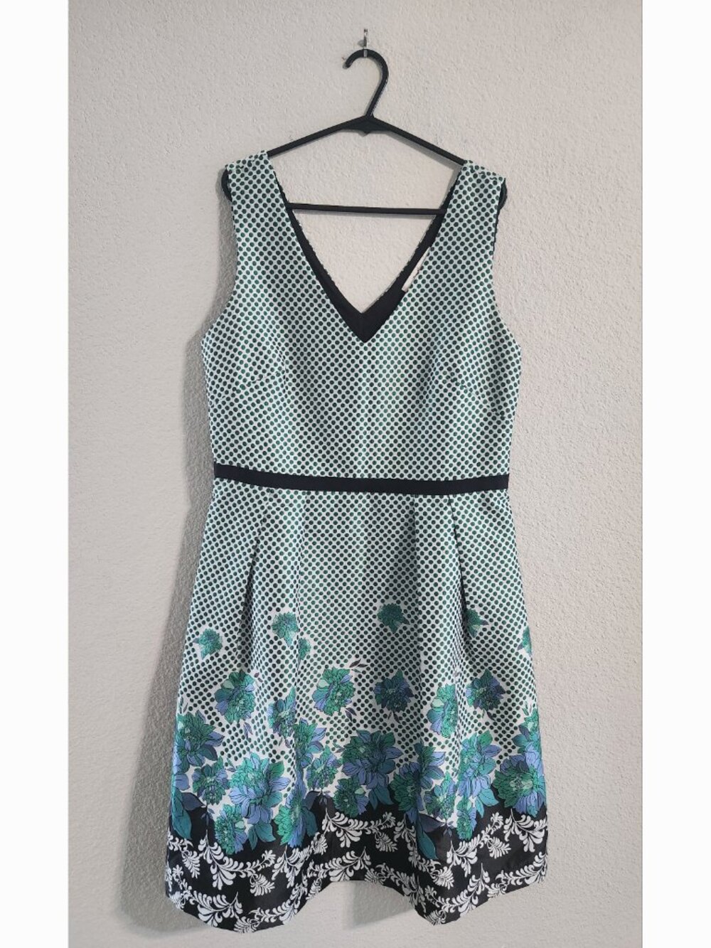 Rene Derhy Sleeveless Polka Dot Dress Floral Print Detail Women’s Medium
